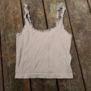 Avocado Ribbed Lettuce Edge Tank Top Beige Taupe Seamless Camisole S/M USA